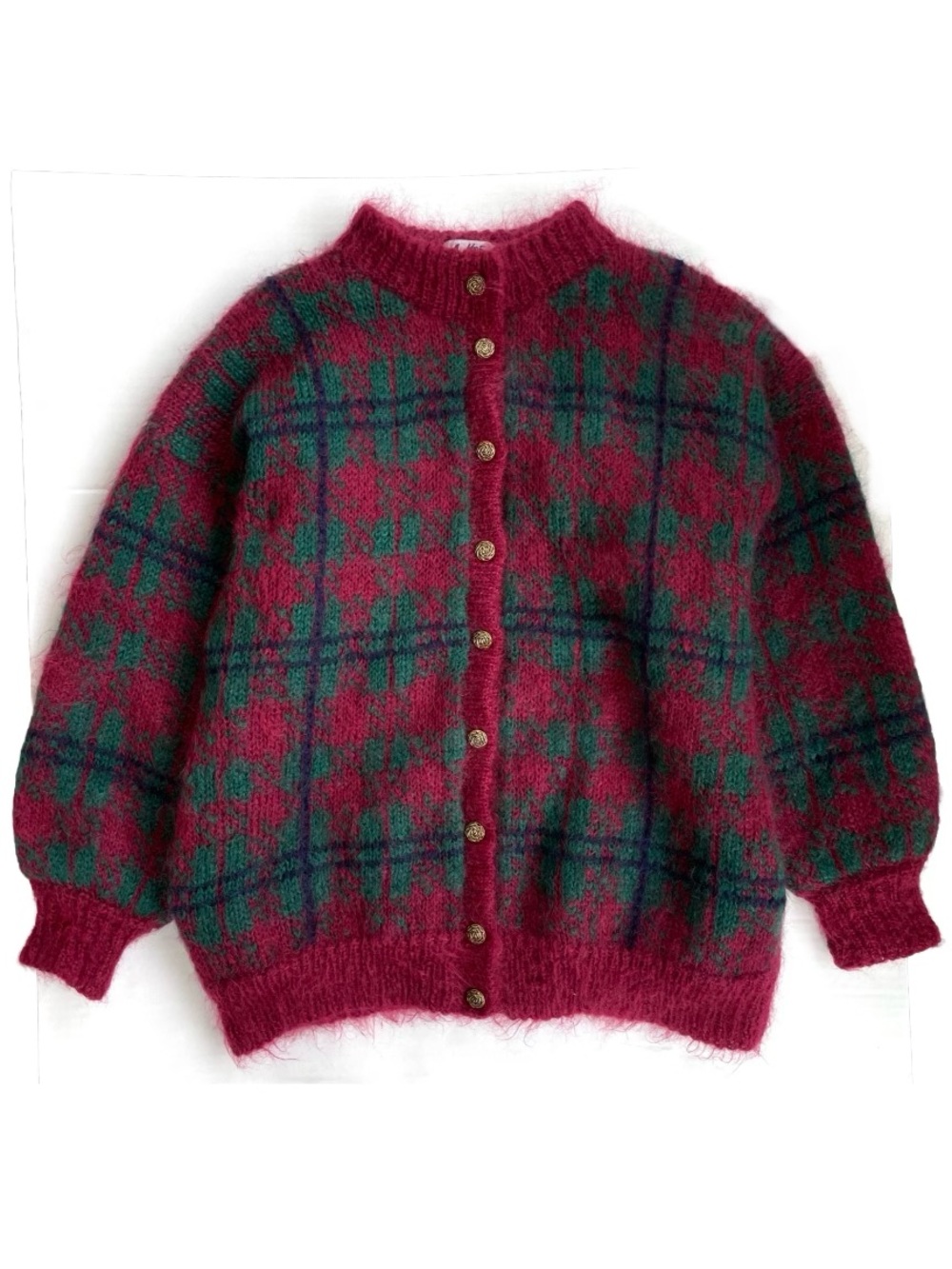 Woof Design Newfoundland Mohair Wool Plaid Jacket Burgundy Green Size Medium